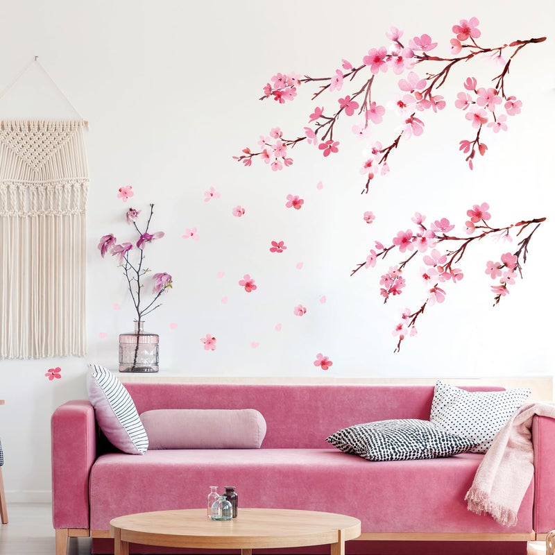 DECOWALL DS6-2003 Watercolor Cherry Blossoms Kids Wall Stickers Wall Decals Peel and Stick Removable Wall Stickers for Kids Nursery Bedroom Living Room dÃ©cor - Image 1